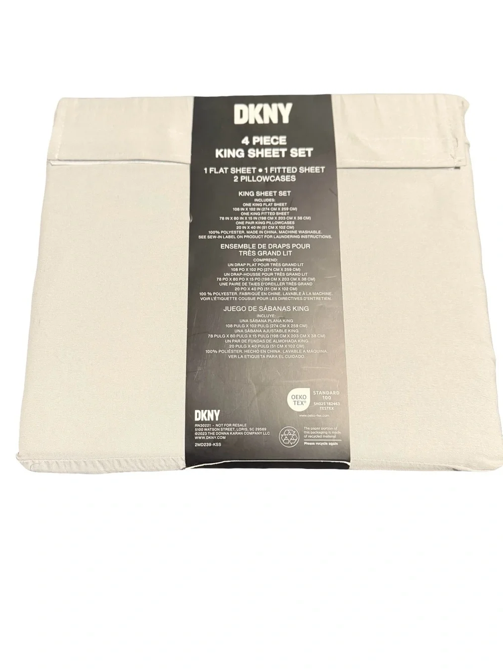 DKNY King 4-Piece Sheet Set in Light Gray